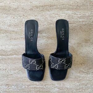 Vintage Gucci Tom Ford-era Crystal GG Mule Sandal Kitten Heels